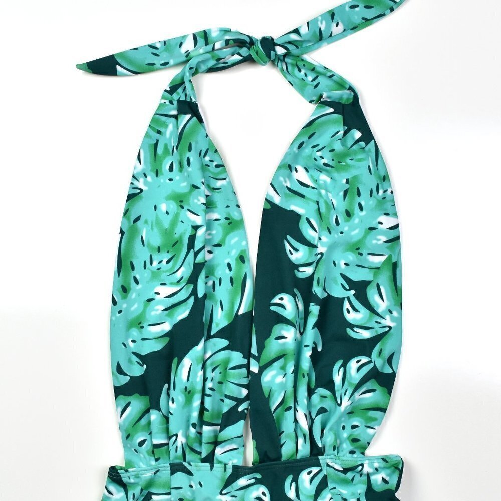 Cocoship Retro One Piece Palm Print Swimsuit Large - Picture 3 of 6